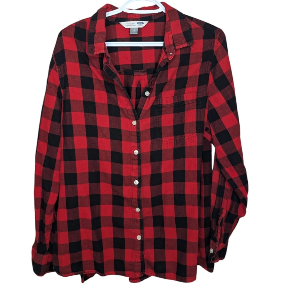 Old Navy The Classic Shirt Black & Red Plaid Button  Down Lumber Woman XL